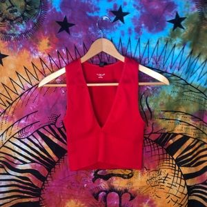Red Deep V Crop Top